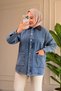 6707 - Stylish Comfortable Suede Collar-Trimmed Long Tunic Denim Jacket - 5