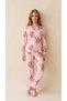 Pink Striped Teddy Bear Patterned Suede Long Sleeve Front Buttoned Women's Pajama Set - 3