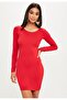 Long Sleeve Viscose Bodycon Dress Red