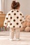 Baby Girl 3-Piece Set: Plush Polka Dot Jacket, Teddy Bear Printed Top and Fleece Pants - 2