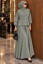 Women's Balloon Sleeve Lace Detailed Modal Tunic Skirt Hijab Double Set - 4