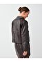 Bitter Brown Pocket Detailed Straight Cut Leather Look Jacket - 5