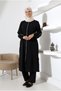 Women's Linen Embroidered Muslin Hijab Double Set Cotton Hajj and Umrah Outfit - Black (Vsn) - 6