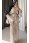 Flounce Sleeve Loose Fit Tunic Set - Beige - 3