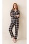 Plaid Patterned Suede Long Sleeve Front Buttoned Women's Pajama Set - 3