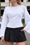 Boat Neck Wide Sleeve White Women's Blouse - 5