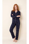 Navy Blue Heart Patterned Bamboo Long Sleeve Women's Button Front Pajama Set - 3