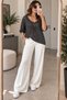 Women's V-Neck Three-Quarter Sleeve Loose Mercerized Knitwear Blouse with Pendant Detail - 2