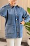 6707 - Stylish Comfortable Suede Collar-Trimmed Long Tunic Denim Jacket - 8
