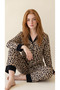 Leopard Patterned Woven Long Sleeve Front Buttoned Women's Pajama Set - 2