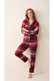 Plaid Patterned Bamboo Long Sleeve Women's Front Buttoned Pajama Set - 3