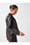 Bitter Brown Pocket Detailed Straight Cut Leather Look Jacket - 4