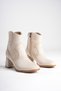 Women's Beige Suede Zippered 7 cm Thick Heeled Winter Boots with Western Detail - 5