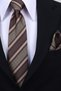 Hand Made 8 cm Striped Pattern Coffee Beige Color Tie with Handkerchief