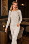 Women's Wide Collar Long Sleeve Hair Braid Patterned Decorative Button Detailed Stylish Soft Comfortable Daily Beige Knitwear Sweater - 7