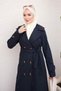 Navy Blue Double-Breasted Collared Buttoned Trench Coat - 3
