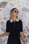 Navy Blue Standard Size Collar Blouse with Stones