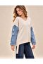 New Season Premium Quality Denim Sleeves V-Neck Oversize Knitwear Sweater - 3