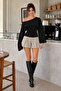 Women's Open Collar Spanish Sleeve Black Blouse - 2
