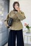Premium Mngo Model High Collar Belted Jacket - Khaki - 5