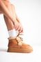 Women's Tan Suede Fur Lace-Up 5cm Thick Sole Winter Boots B21 - 7