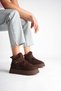 Women's Bitter Brown Suede Fur Lined Velcro Strap 5 cm Platform Thick Sole Winter Boots C21 - 6