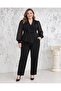 Women's Plus Size Black Double Breasted Collar Beaded Fringe Detailed Chiffon Sleeves Evening Dress Blouse Trousers Set Hzl26S-Trv15051 - 2