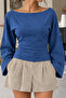 Women's Open Collar Spanish Sleeve Blue Blouse - 5