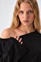 Asymmetric Collar Casual Black Knitted Blouse