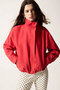 I3621Axrd51 Red Stand Collar Bengal Bomber Jacket