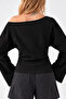 Asymmetric Collar Casual Black Knitted Blouse - 6