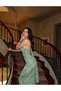 Women's Green Thin Strap Draped Neck Shawl Long Maxi Dress - 3