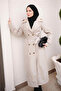 Stone Double-Breasted Collared Buttoned Trench Coat - 2