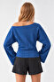 Asymmetric Collar Casual Blue Knitted Blouse - 4