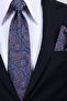 Hand Made 8 cm Large Shawl Pattern Navy Blue Tile Color Handkerchief Tie