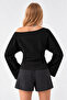 Asymmetric Collar Casual Black Knitted Blouse - 4