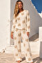 Women's Home Style Patterned Cream Pajama Set