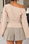 Women's Open Collar Spanish Sleeve Beige Blouse - 6