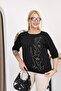 Embroidered Stoned Glitter Cotton Mercerized Sweater - 5