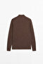 Men's Polo Neck Ribbed Knit Sweater Brown - 7