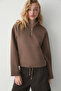 Bellagio Women's Organic Cotton Brown Sweatshirt with Kangaroo Pocket and Zipper Collar - 5