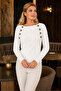 Women's Wide Collar Long Sleeve Hair Braid Patterned Decorative Button Detailed Stylish Soft Comfortable Daily White Knitwear Sweater - 6