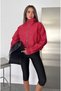 Women's Red Plaid Patterned Stand Collar Zippered Oversize Long Sleeve Seasonal Bomber Jacket - 6