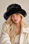 Plush Bucket Hat Women's Furry Cap Premium Adjustable Black - 4