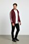 Men's Striped Detailed Hooded Burgundy Oversize Cardigan - 2