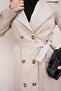 Stone Double-Breasted Collared Buttoned Trench Coat - 4