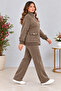 Women's Elastic Waist Cord Adjustable Waistband Wide Leg Jacketed Tracksuit Set C7140-Brown - 6