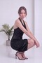 Women's Degaje Collar Backless Midi Length Satin Dress Navy Blue, Black - 4