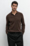 Men's Polo Neck Ribbed Knit Sweater Brown - 2