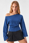 Asymmetric Collar Casual Blue Knitted Blouse - 3